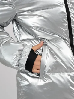 Ski jas met metallic look en hoge kraag
