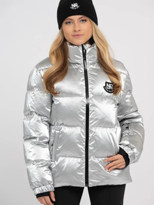 Ski jas met metallic look en hoge kraag