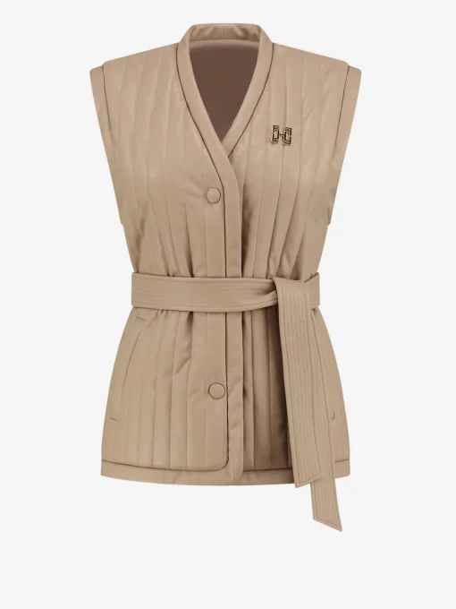 Vegan leren gilet met ceintuur met broche