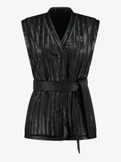 Vegan leren gilet met ceintuur met broche